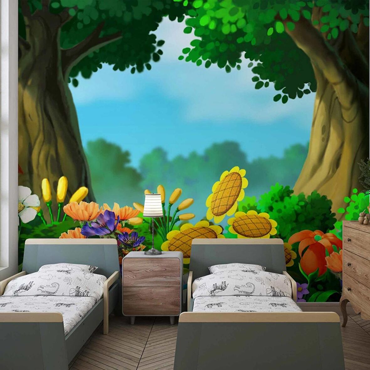 Orman Çiçekleri Çocuk Odası Duvar Kağıdı Baskı