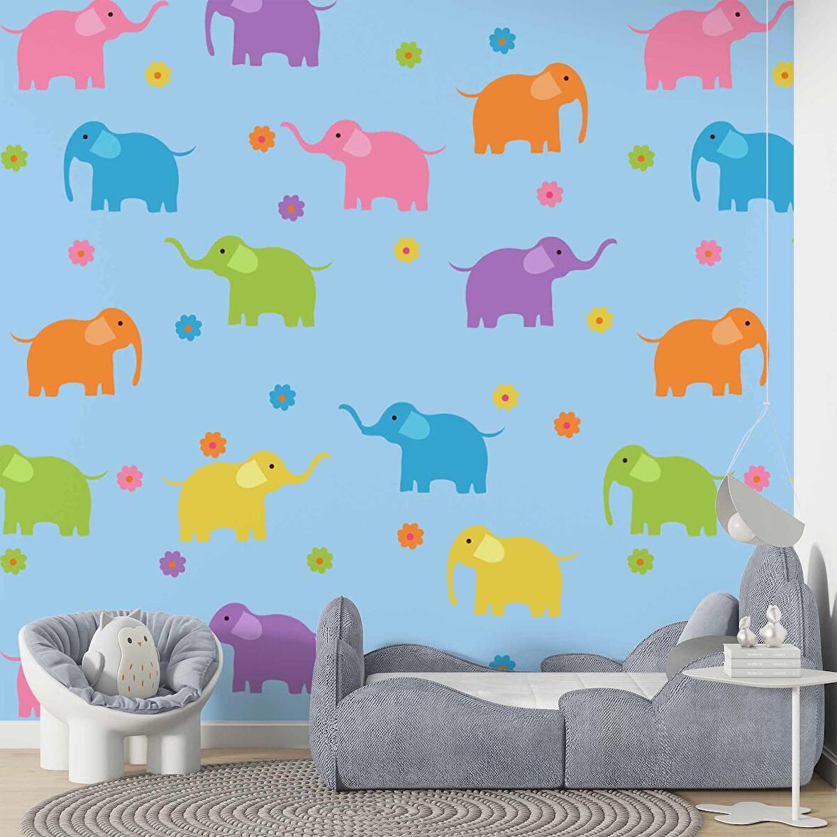 Fil Desenli Çocuk Odası Duvar Kağıdı Baskı