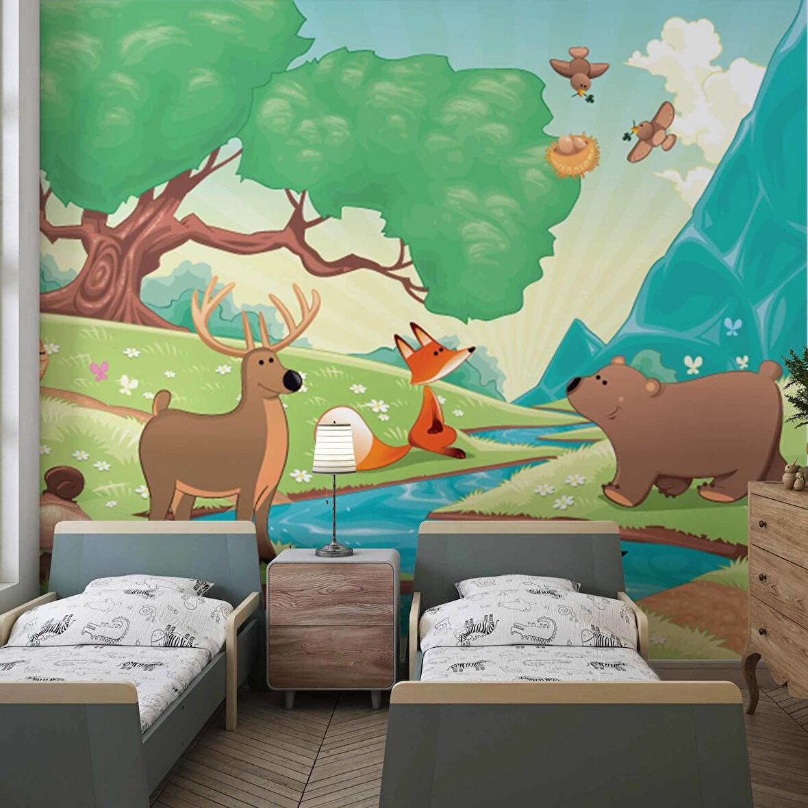Nehir Manzaralı Çocuk Çocuk Odası Duvar Kağıdı Baskı