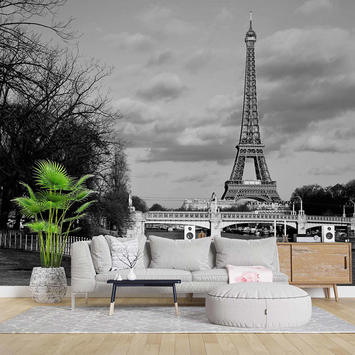 Siyah Beyaz Paris Eyfel Kulesi Duvar Kağıdı