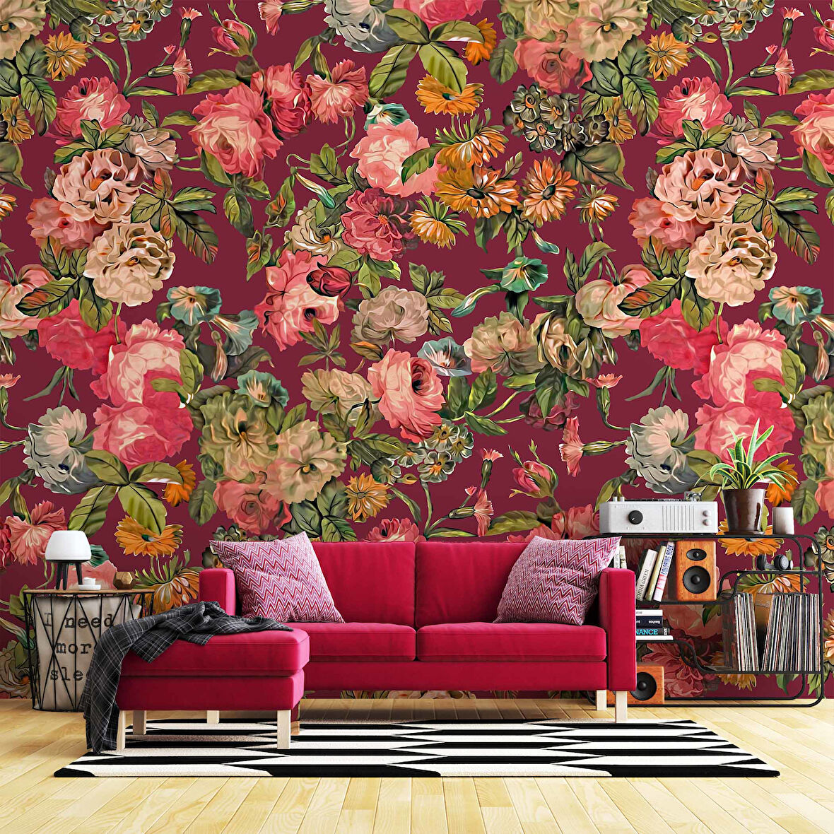 Pembe Gül Desenli Duvar Kağıdı