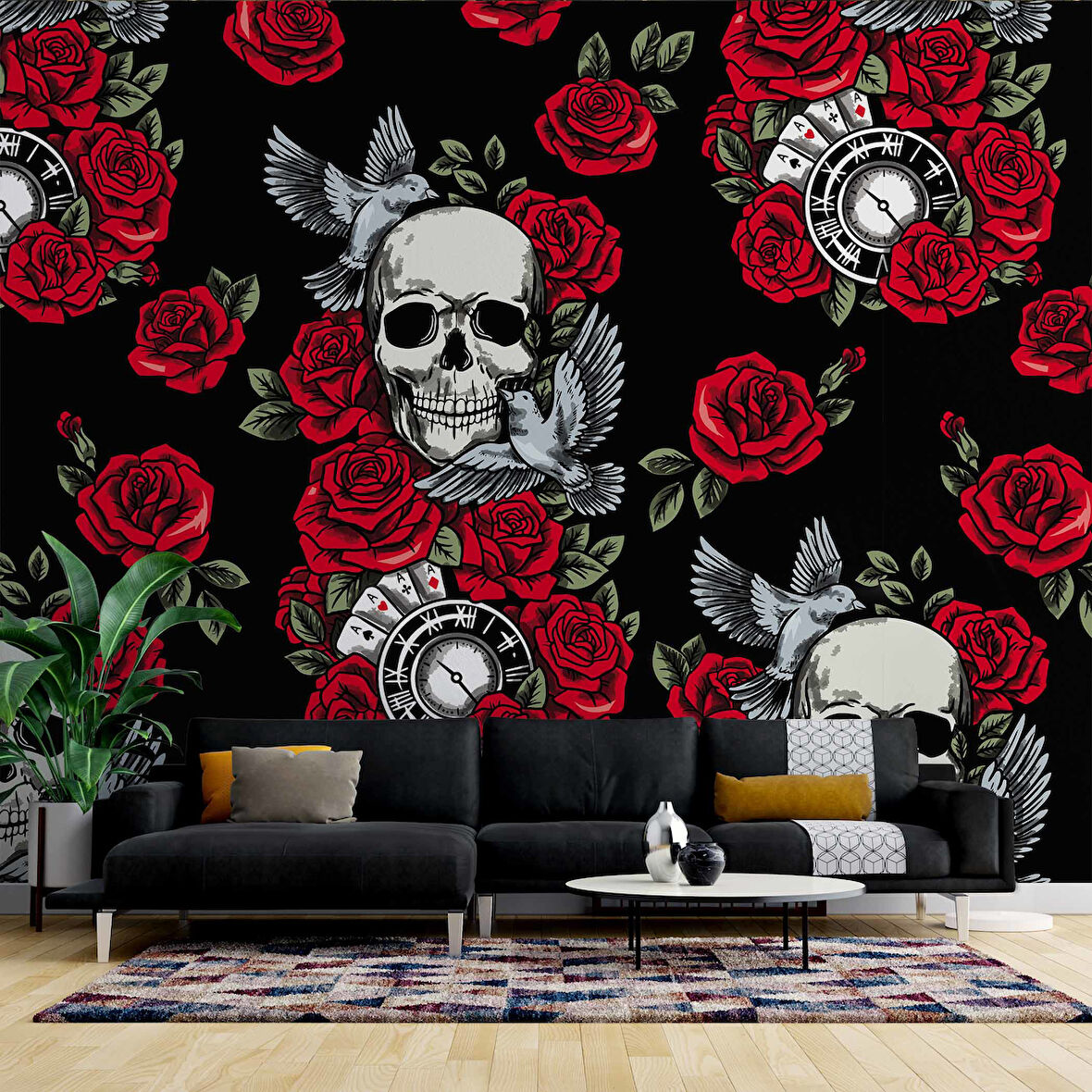 Kuru Kafa ve Kırmızı Gül Temalı Duvar Kağıdı