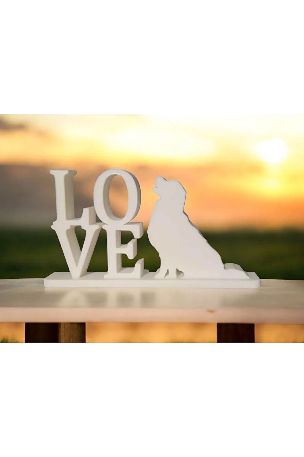 : Golden Retriever "LOVE" Temalı 3D Baskı Dekoratif Objeler