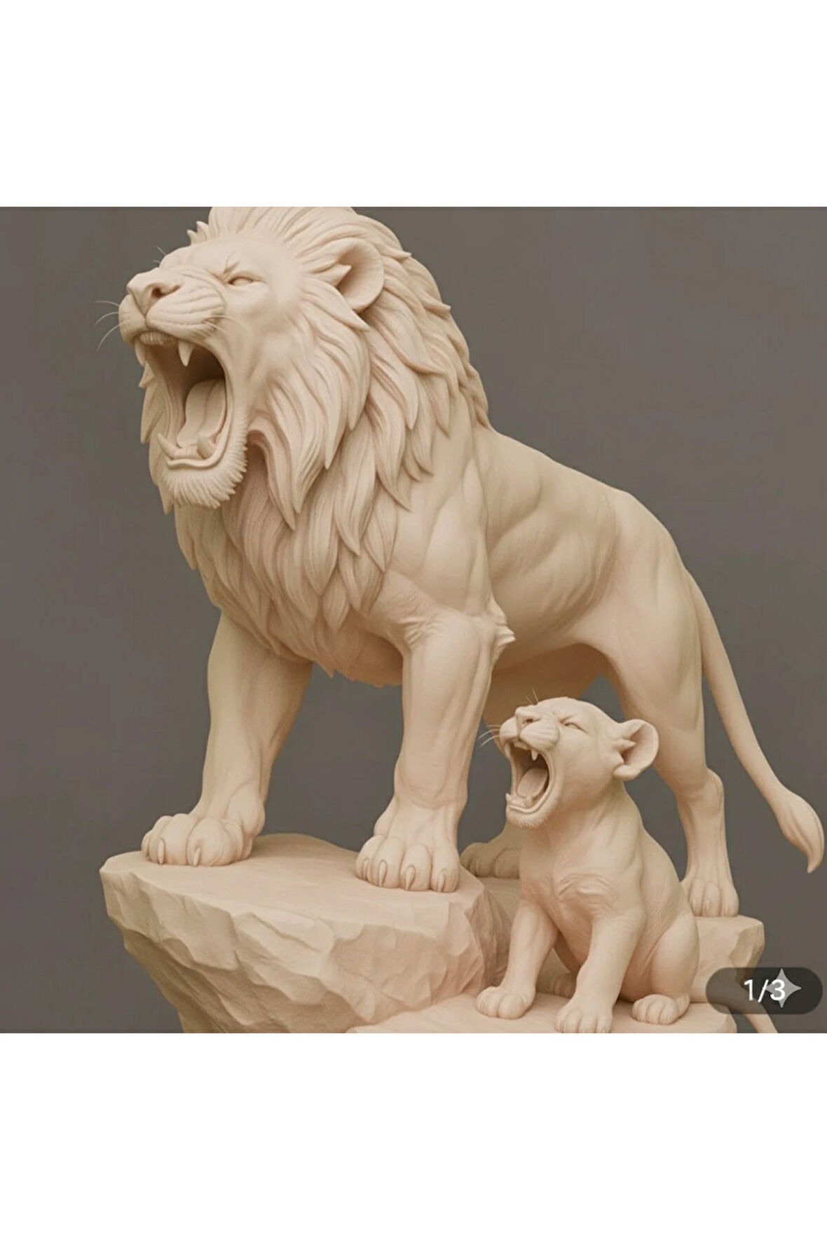 Muhteşem Aslan ve Yavrusu 3D Baskı Heykel (20 cm)