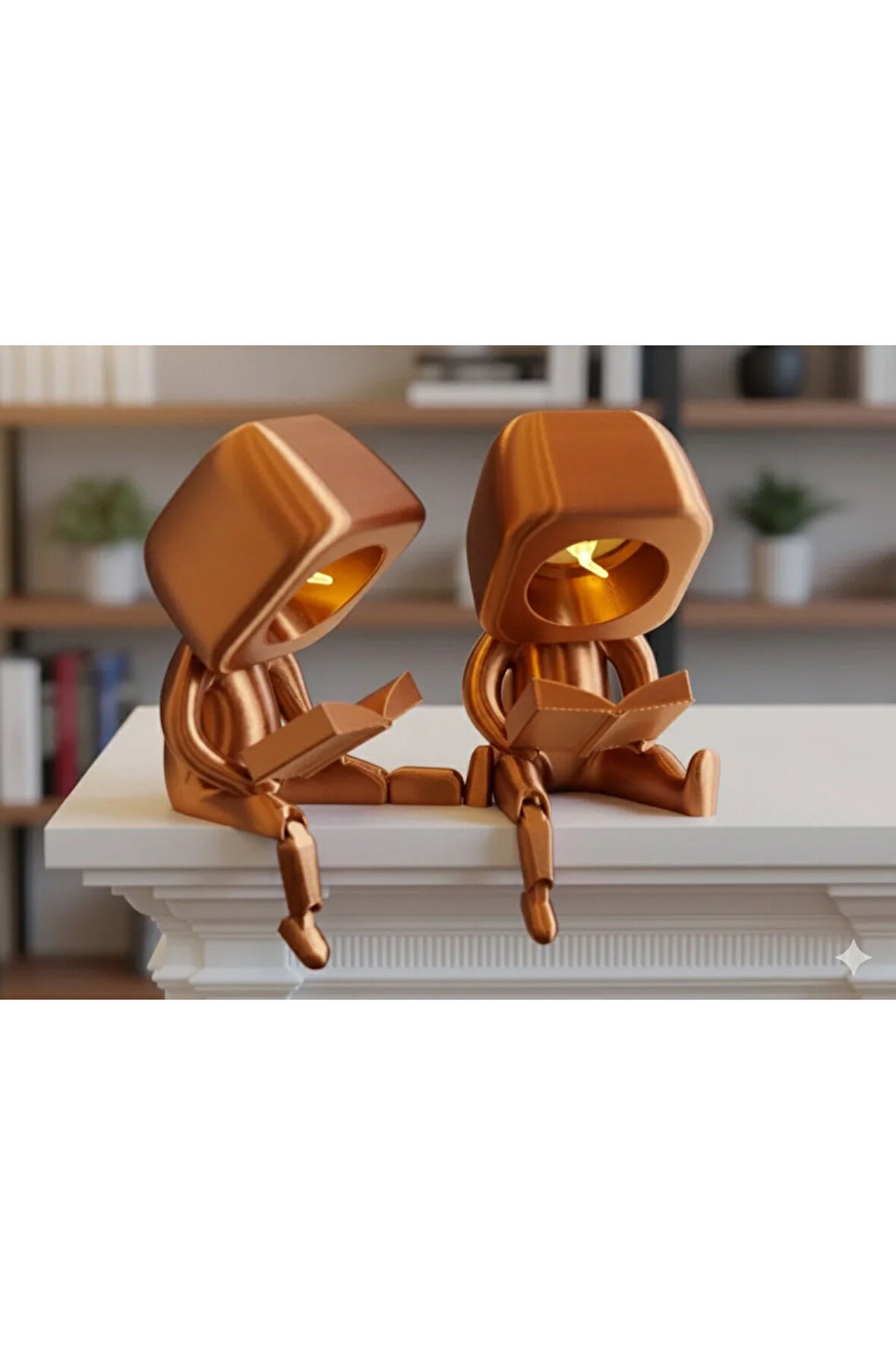 Minik Okuyucu Masa Lambaları | 3D Baskı Dekoratif Gece Işığı - 2'li Set (2 Adet Tealight Dahil)