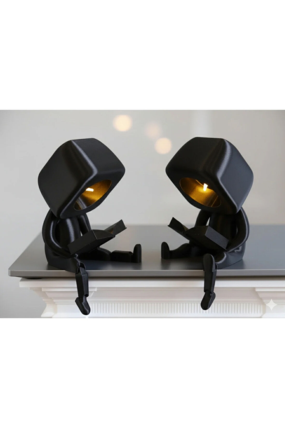 Minik Okuyucu Masa Lambaları | 3D Baskı Dekoratif Gece Işığı - 2'li Set (2 Adet Tealight Dahil)