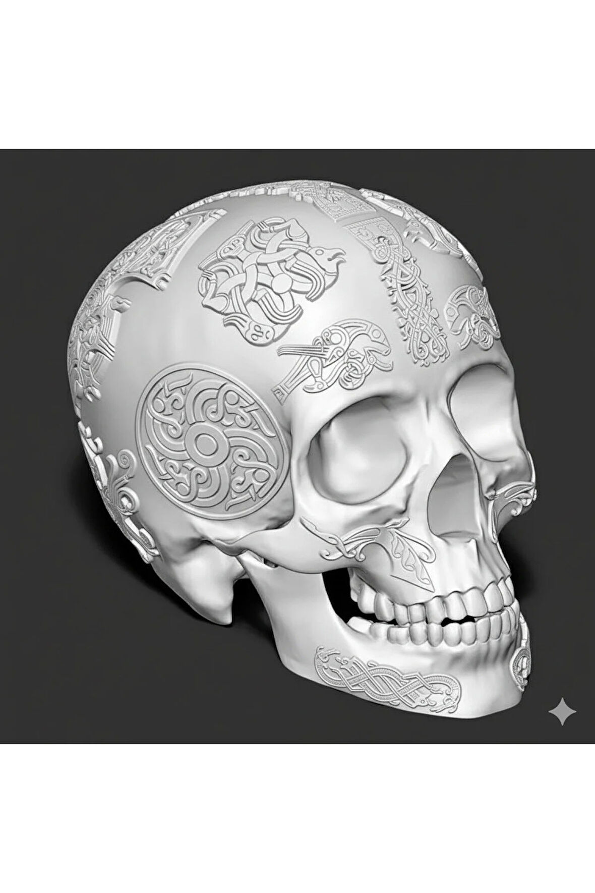 Odin'in Kaskı: Viking Rünleri İşlemeli 3D Baskı Kuru Kafa Heykel