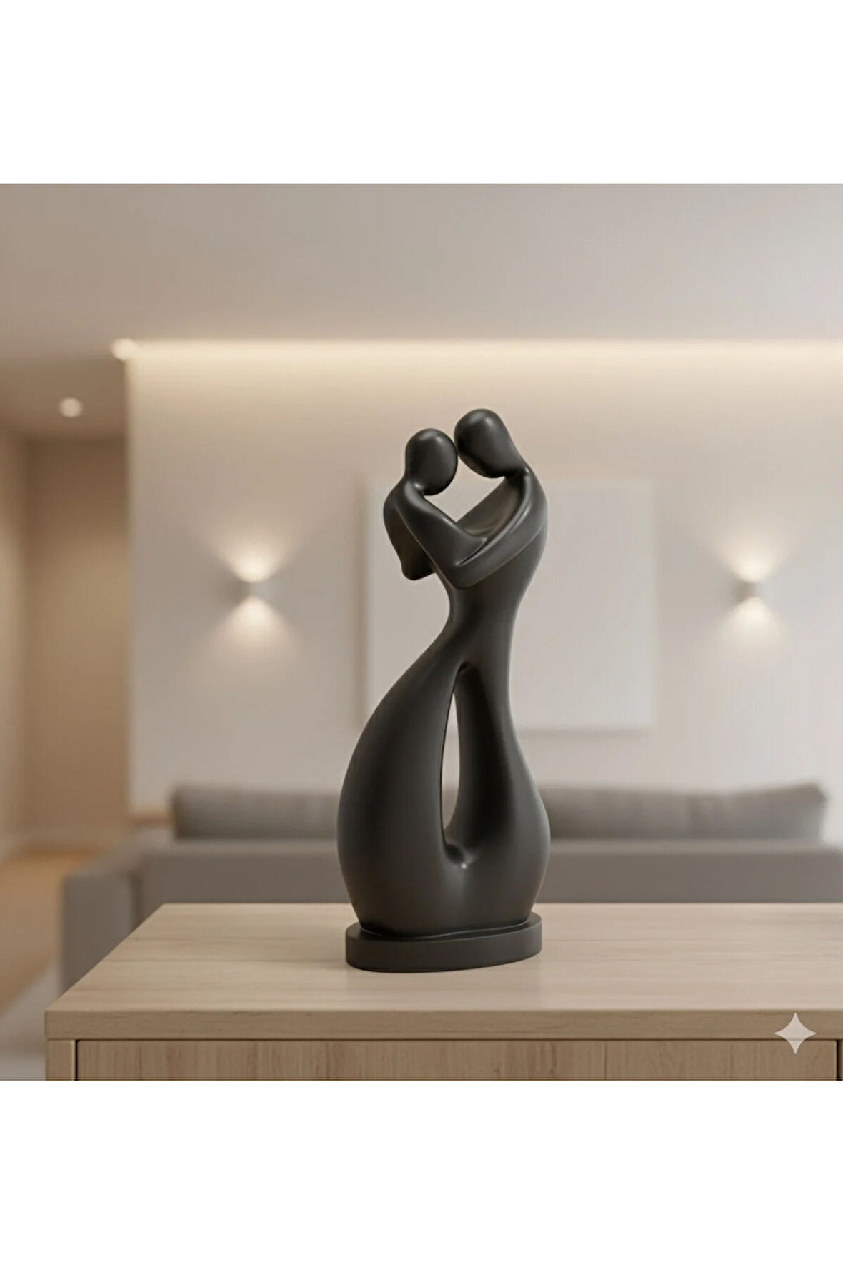 İki Kalp Bir Aşk | Modern Siyah 3D Baskı Çift Heykeli (15 cm) | PLA Malzeme | Romantik Ev Dekoru