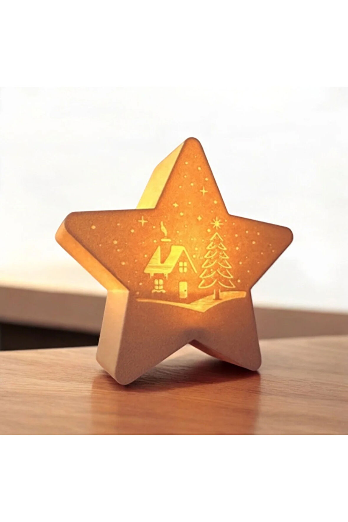 Yıldız Şeklinde Beyaz Tealight Mumluk – 3D Baskı Dekoratif Lamba | Tealight Dahil