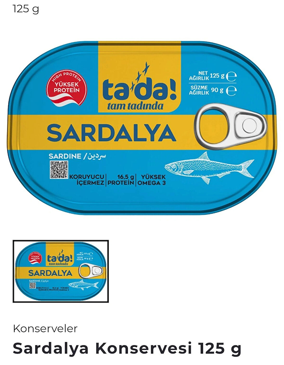 Tada Sardalya Konservesi 125 g. ( Meze. Gıda. Ton Balığı. Hazır. Şarküteri. Füme.) 