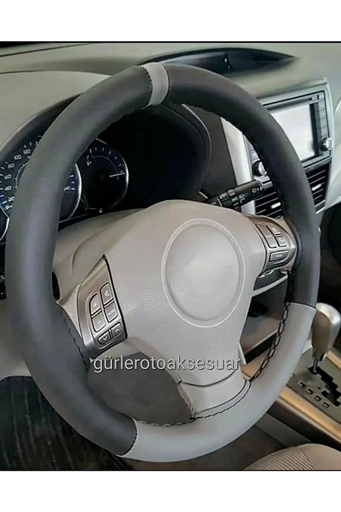 Fiat Doblo Uyumlu Dikmeli Direksiyon Kılıfı Iki Renkli Gri Yüzüklü