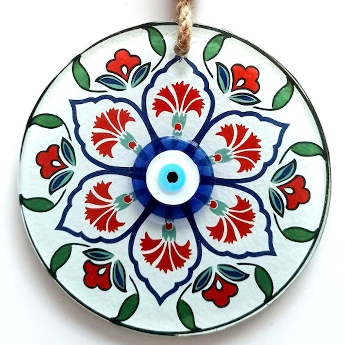 Karanfil Desenli Nazar Boncuklu Füzyon Cam Duvar Süsü