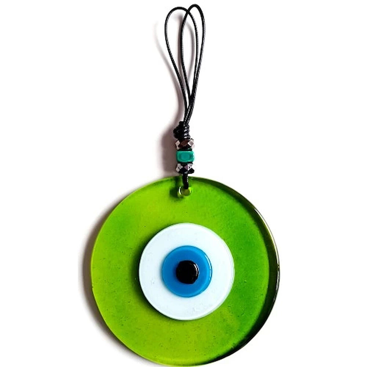 Mavi Nazar Boncuklu Şeffaf Yeşil El Yapımı Duvar Süsü