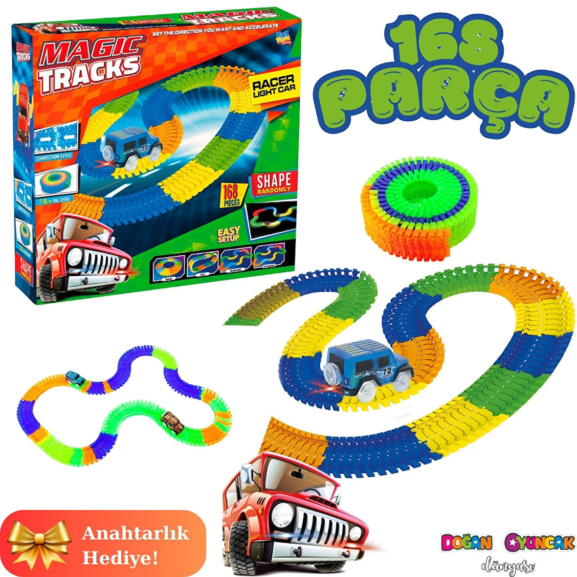 Magic Trucks 168 Parça Raylı Pist - Raylı Araç Oyuncak - Tren Oyuncak - Renkli Araç Yolu - Pist Set