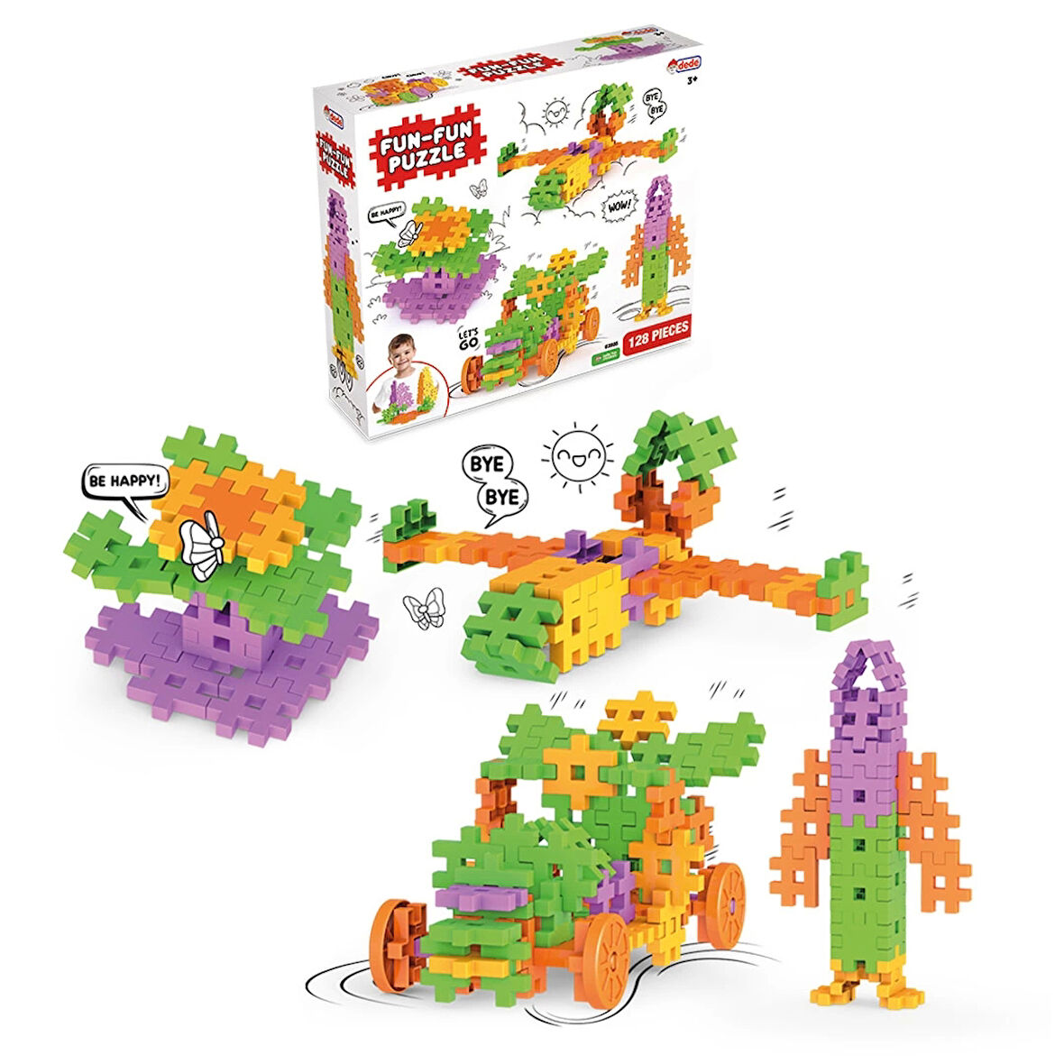 FunFun Puzzle (128 Parça) - Lego Setleri - Geometrik Oyuncak - Fun-Fun - Kare Bloklar