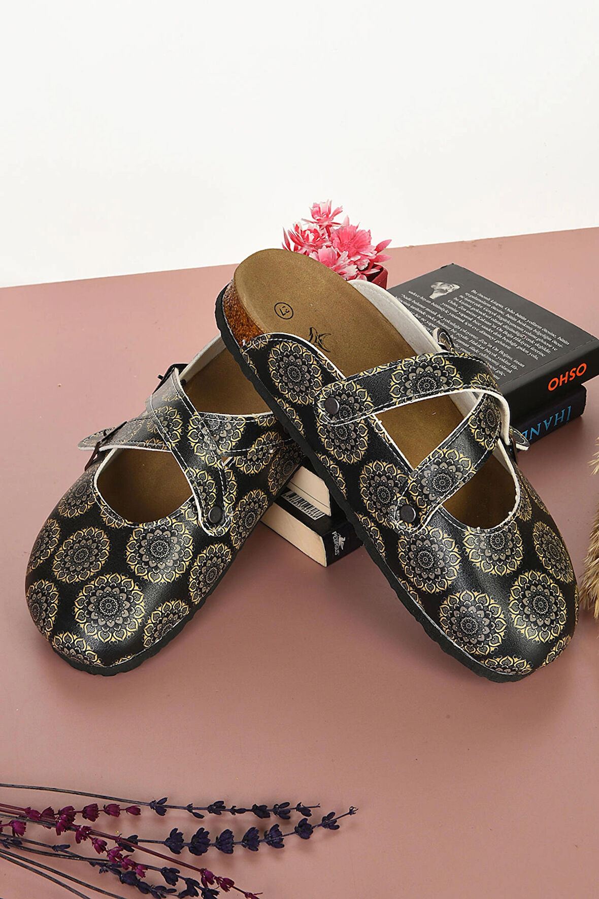 8002 Çiçek Desen Çapraz Sabo Terlik