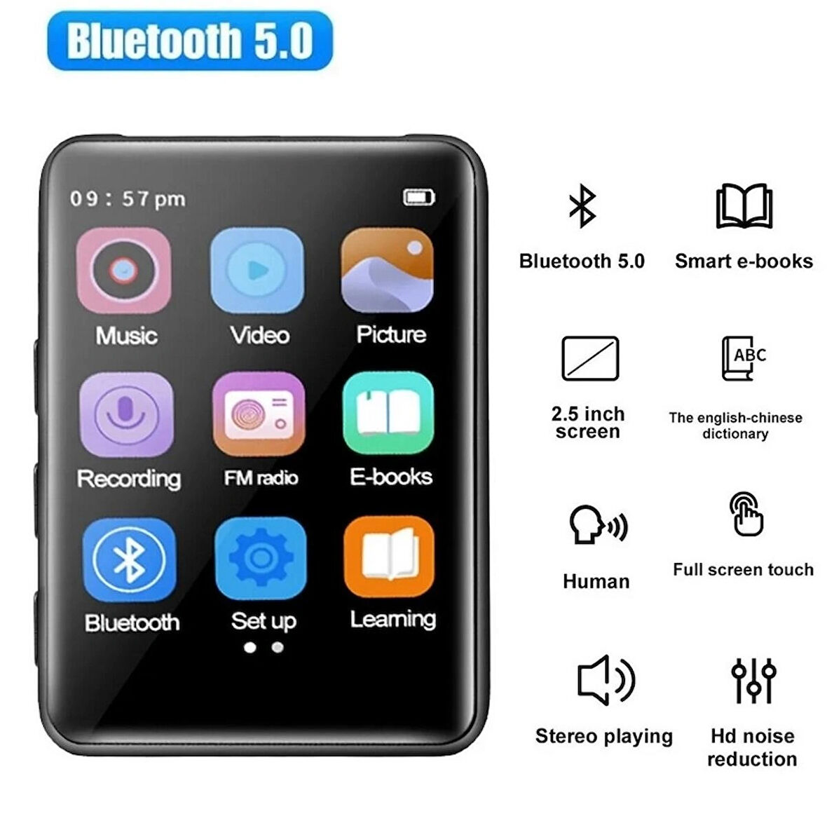 Dokunmatik Ekranlı Bluetooth Lu Mp3 Mp4 Player Dahili Hoparlör Müzik Çalar 4gb Hafızalı Mp Player