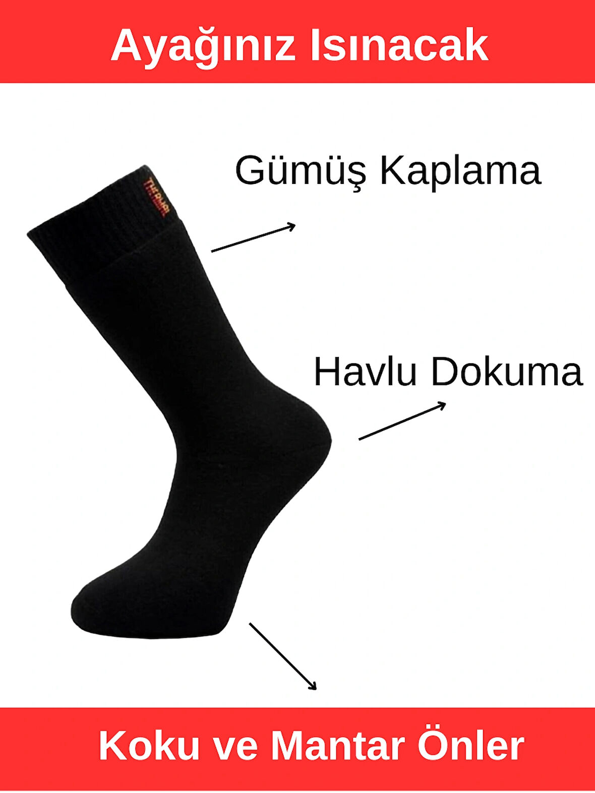 Doliche 3'lü Erkek Termal Çorap (Patentli Gümüş İplikli) Çift Katmanlı Sıcak Etki