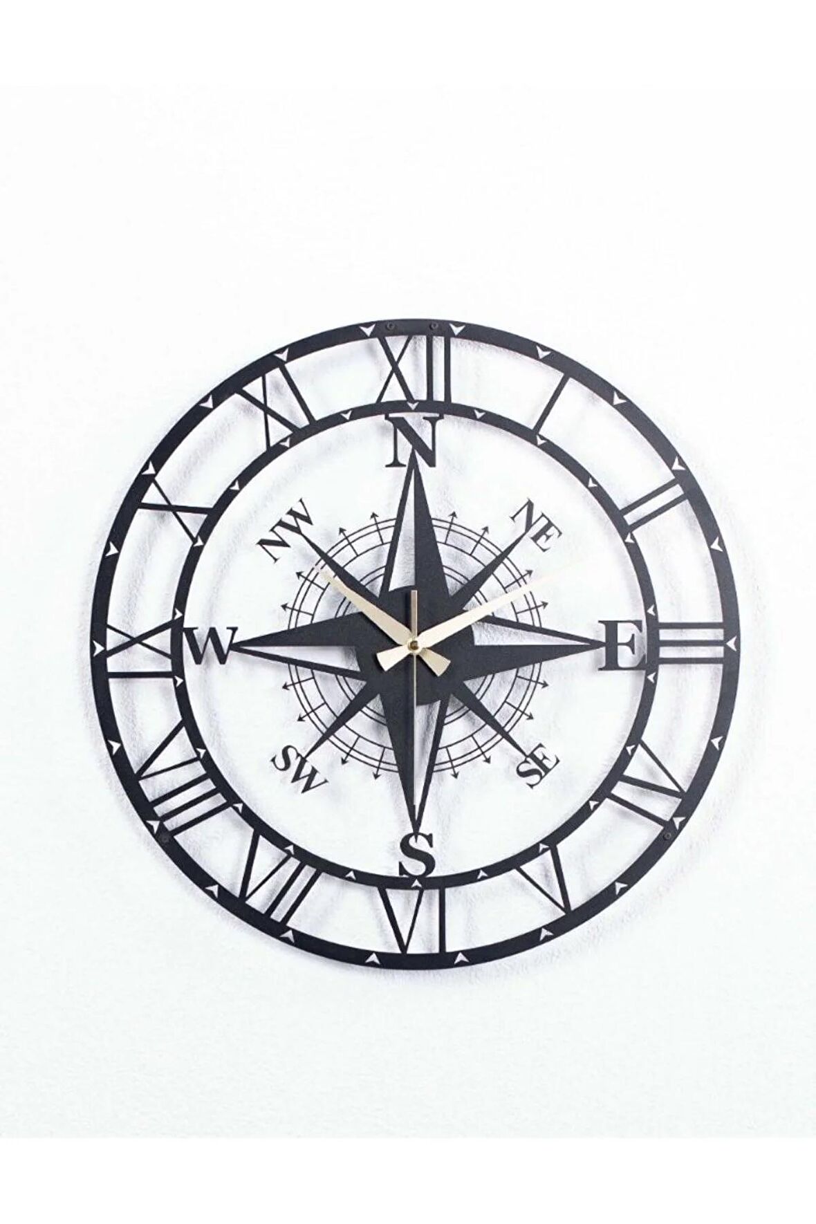 Pusulalı Modern Metal Siyah Duvar Saati 1,5 Mm Kalınlık 40x40 Cm