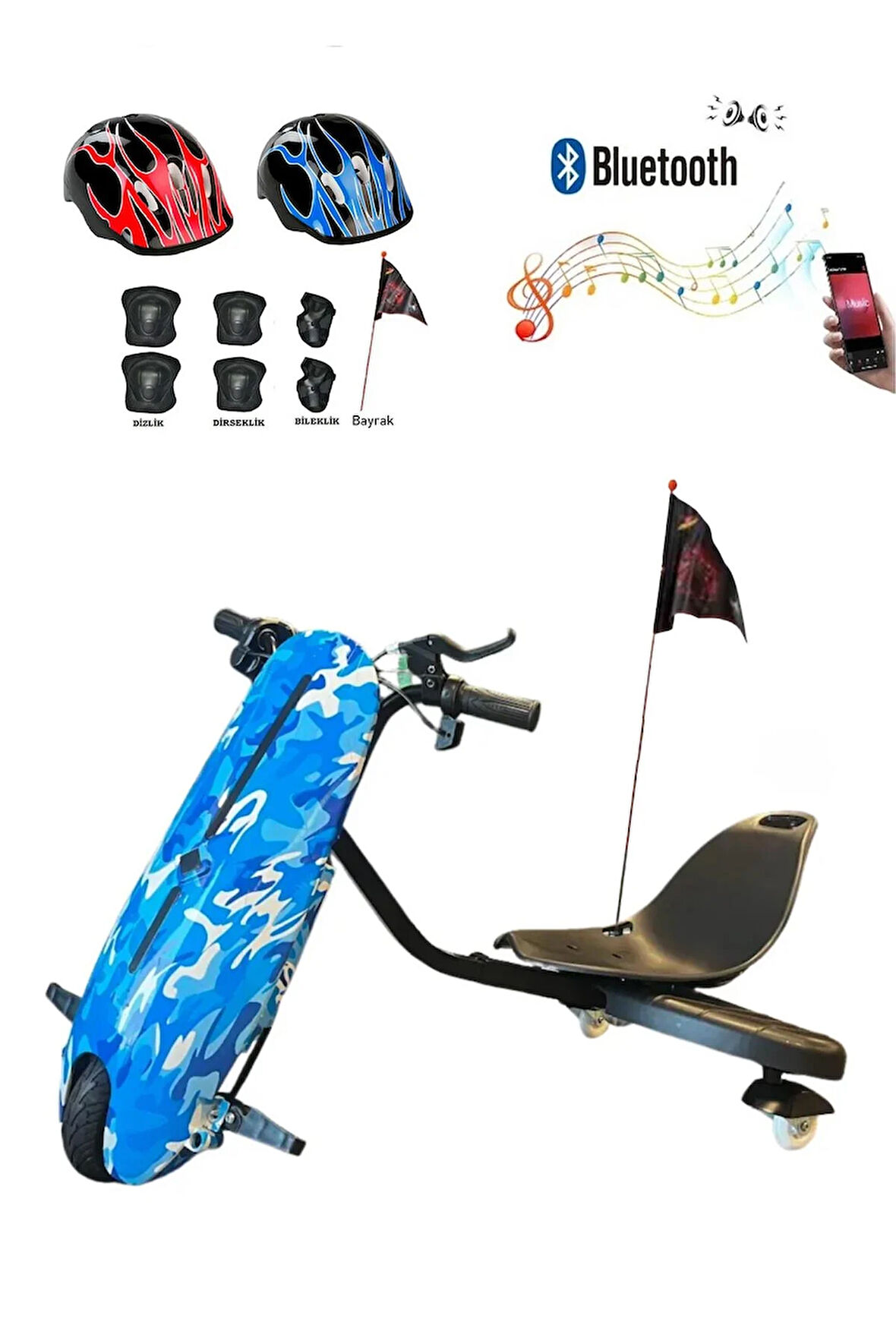 Citymate Drift Car Elektrikli Kaykay Bluetooth Dirift Kar Hoverboard Scooter + Koruma Ekipmanı D03