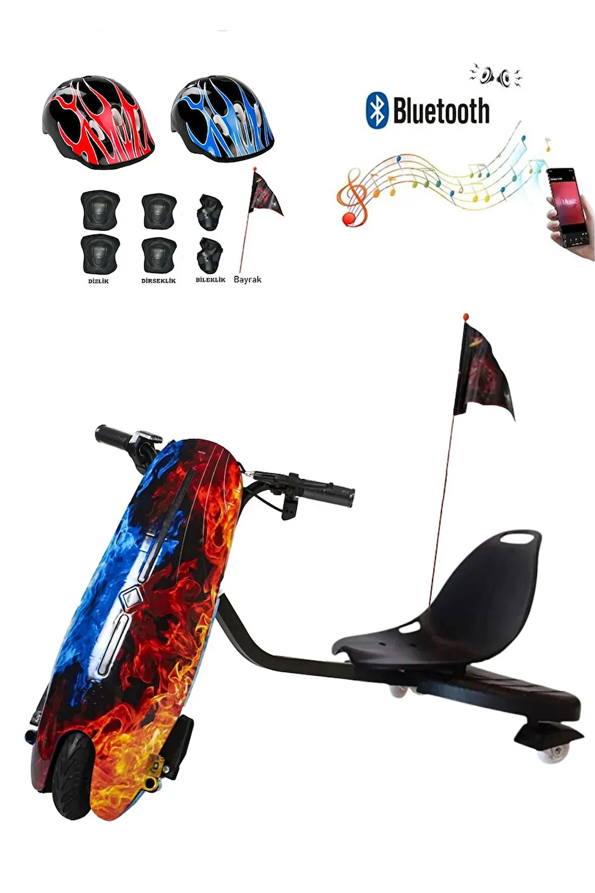 Citymate Drift Car Elektrikli Kaykay Bluetooth Dirift Kar Hoverboard Scooter + Koruma Ekipmanı D10