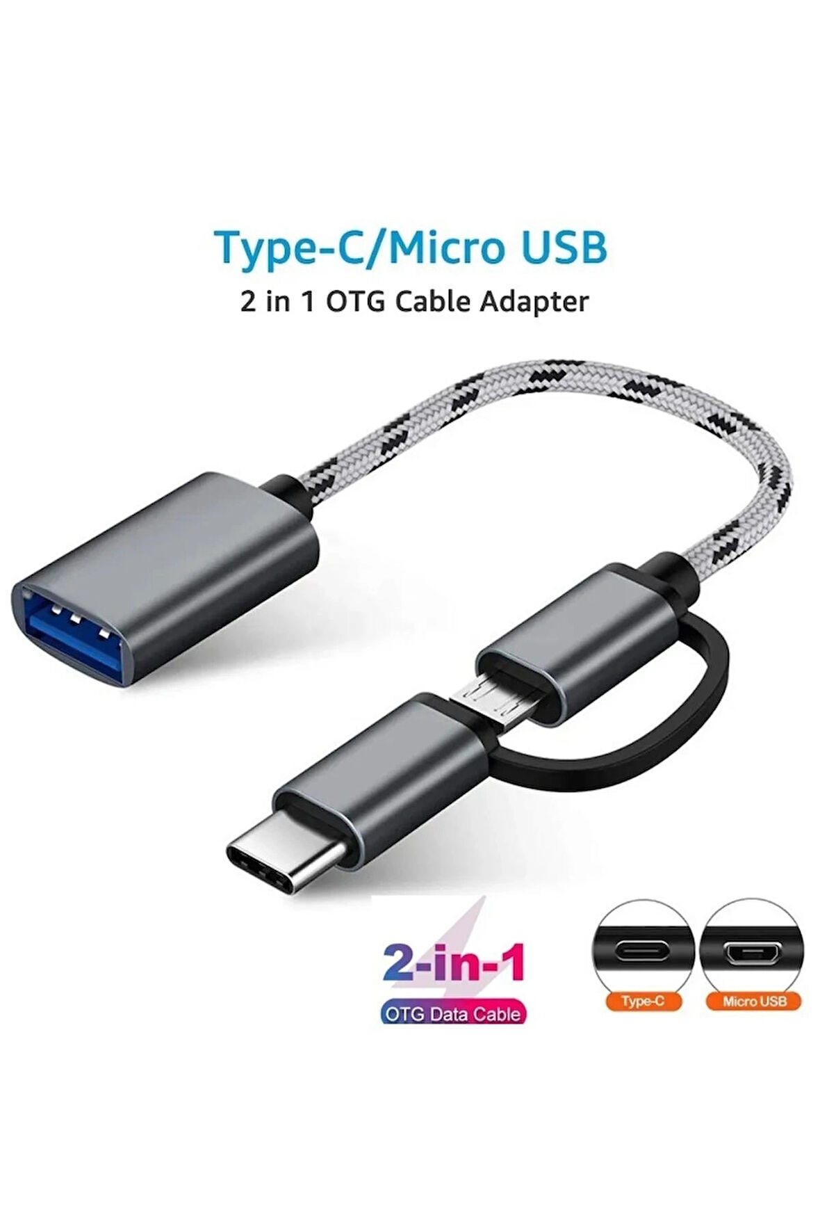 Yüksek Hızlı Usb 3.0 Otg To Type C Micro Usb Data Şarj Çevirici Dönüştürücü Adaptör Hasır Kablo