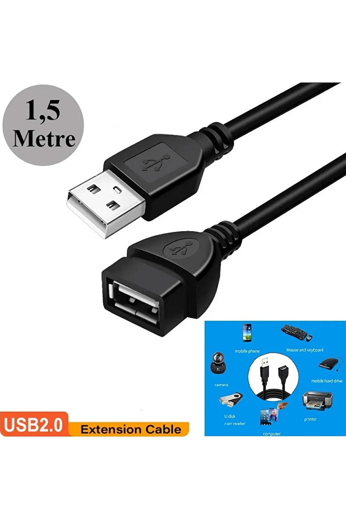 Usb Uzatma Yüksek Hız Usb Uzatma Kablosu Uzatıcı Ara Kablosu Dişi Erkek Usb 2.0 Cabble 1.5 Metre