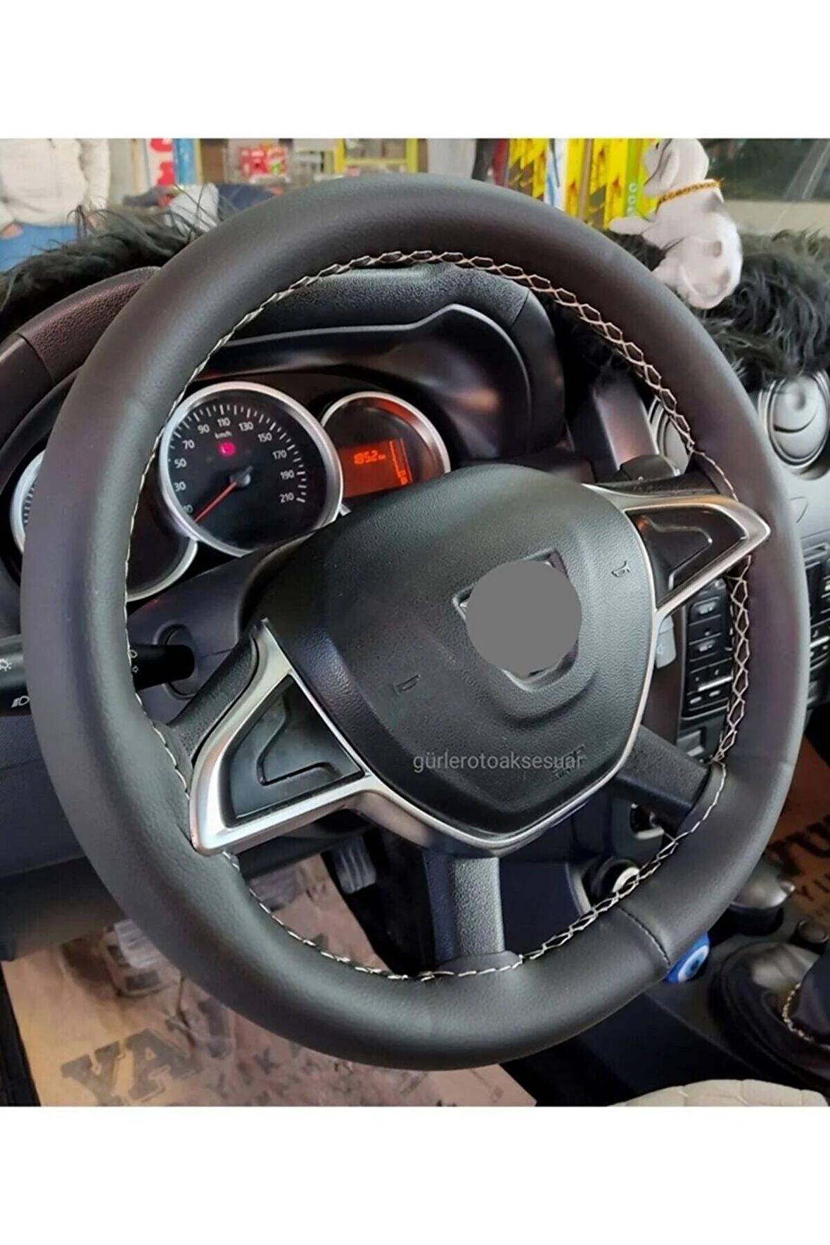 Dacia Duster Uyumlu Direksiyon Kılıfı Dikmeli Soft Gri Ipli Genişlik 38×11cm