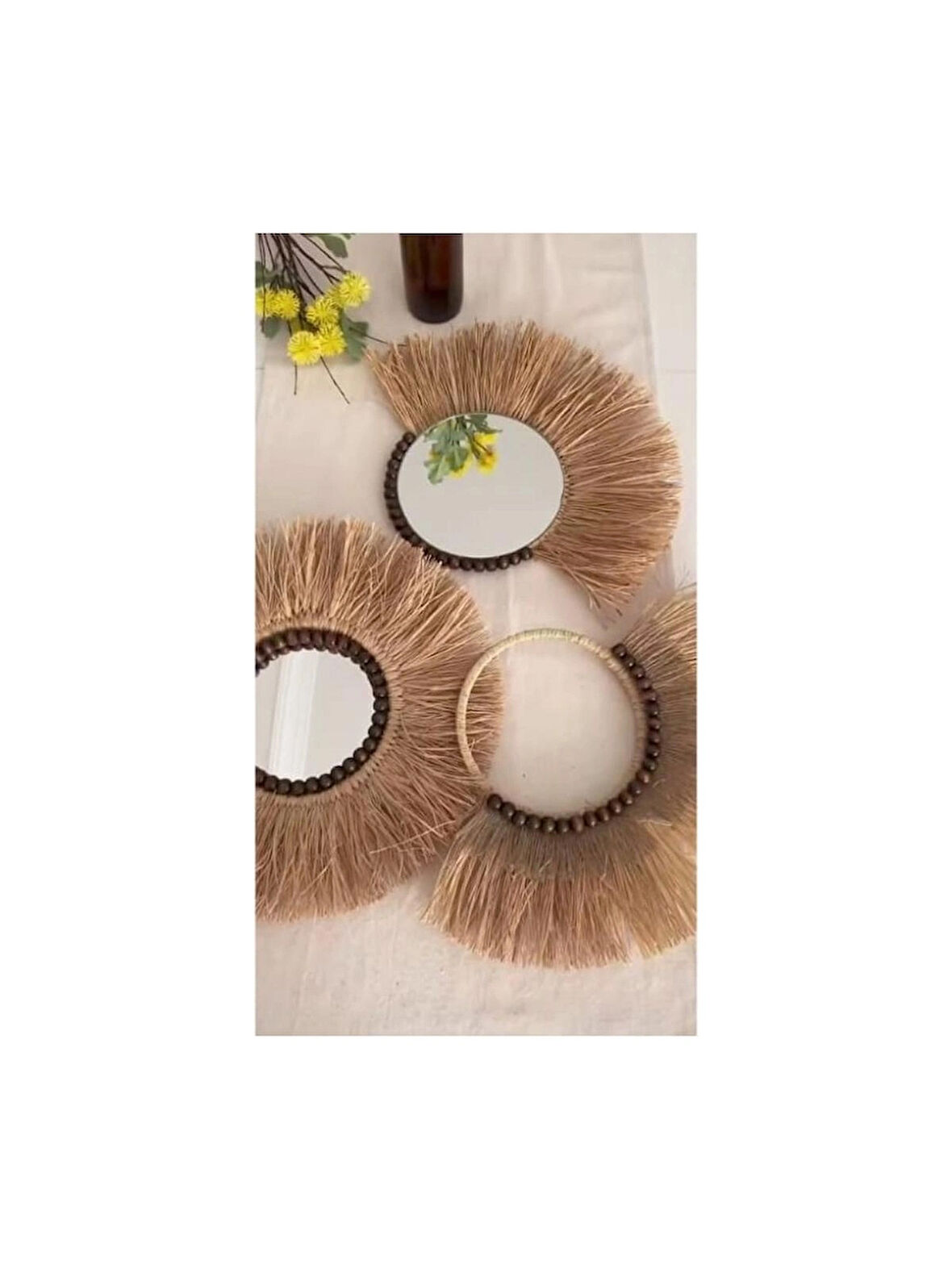 Duvar Süsü 3lü Boncuklu Rafya