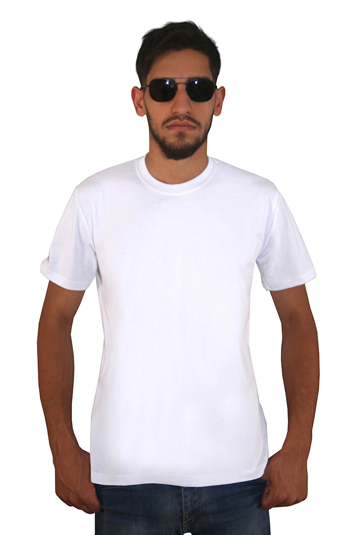 Erkek %100 Pamuklu Bisiklet Yaka T-shirt