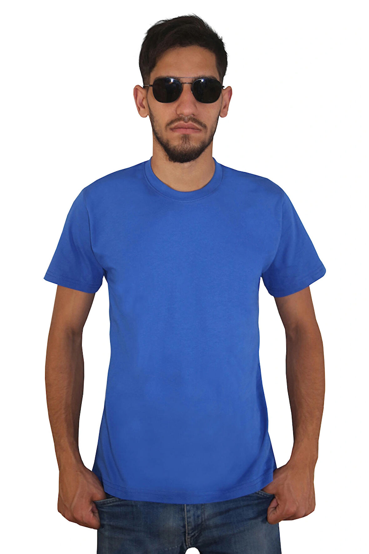 Erkek %100 Pamuklu Bisiklet Yaka T-shirt