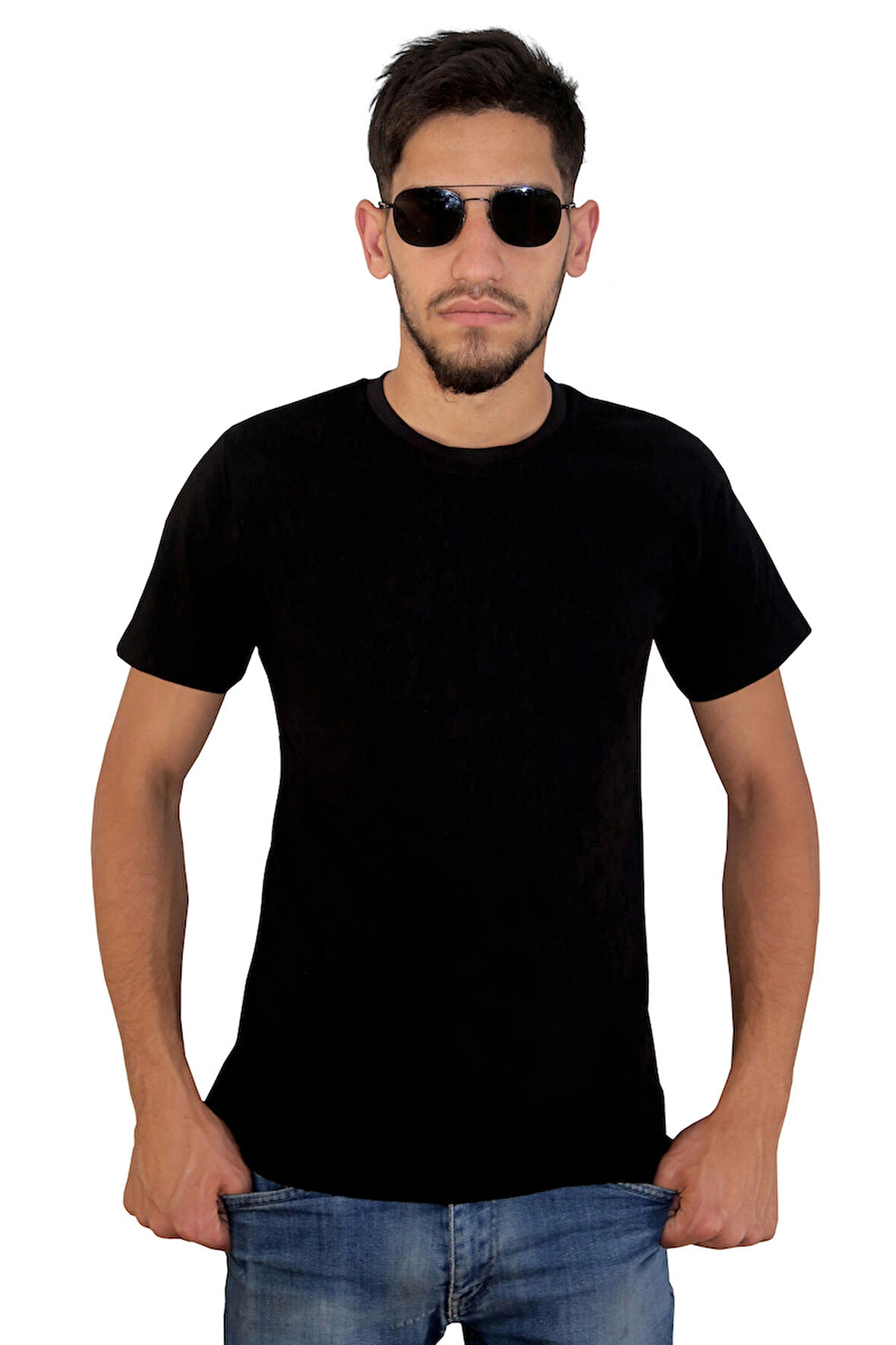 Erkek %100 Pamuklu Bisiklet Yaka T-shirt