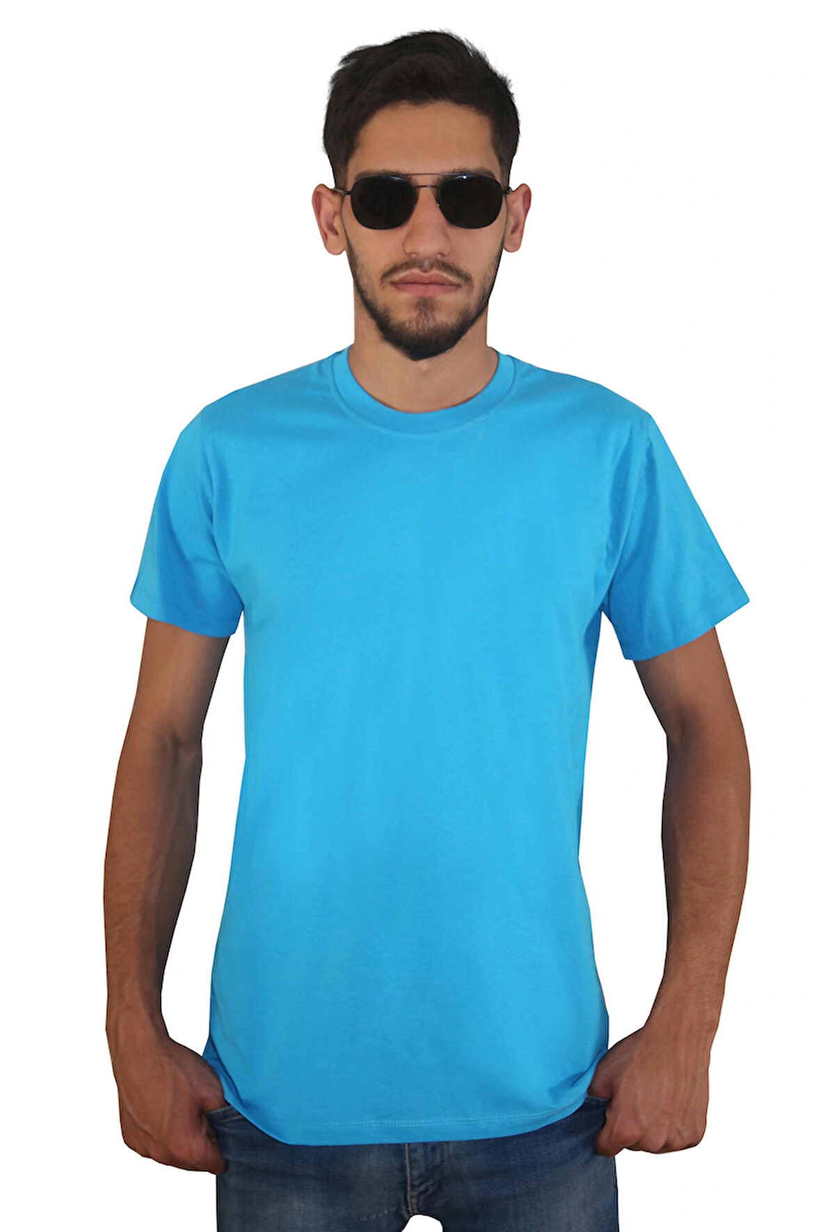 Erkek %100 Pamuklu Bisiklet Yaka T-shirt