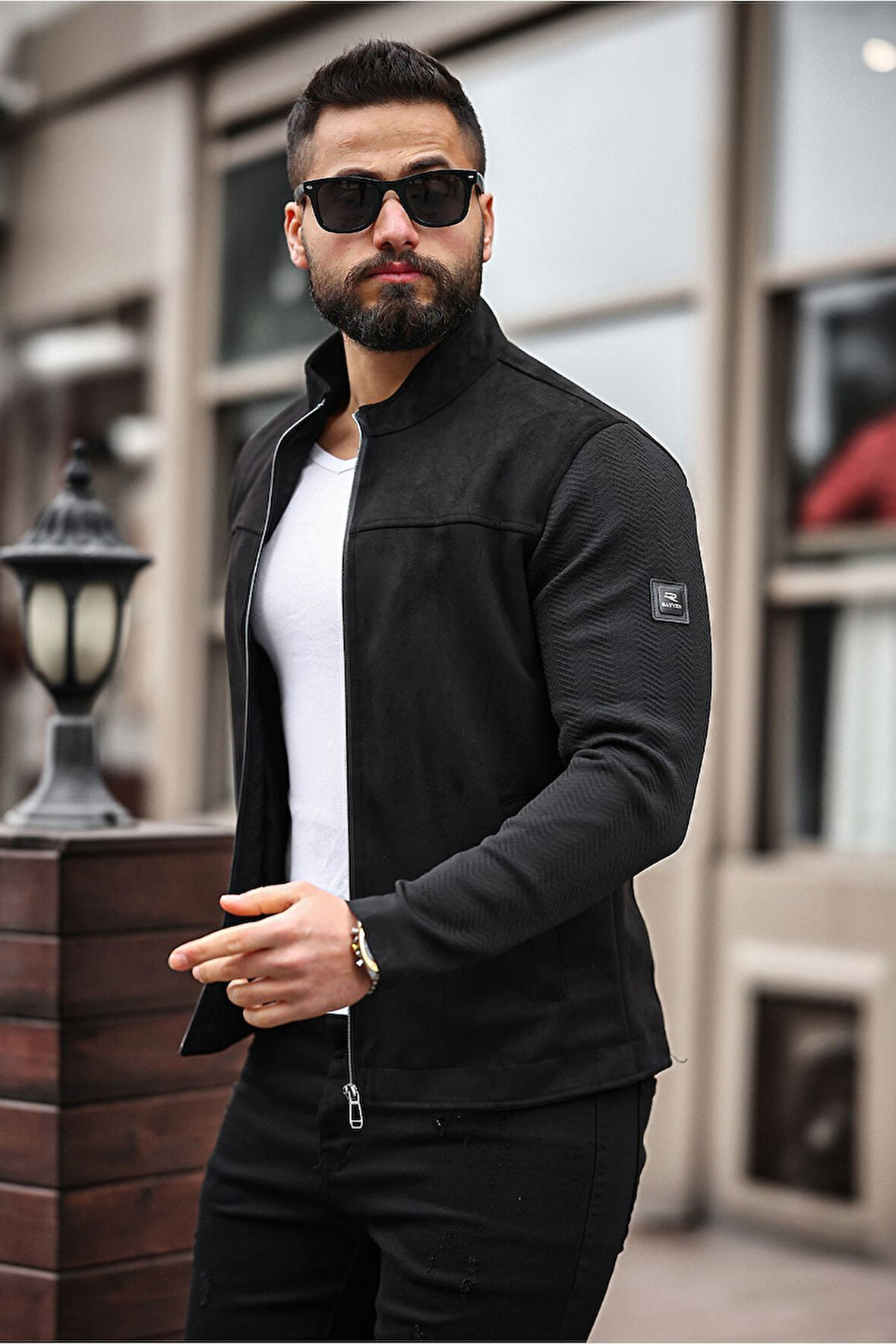 Premium Örme Triko Kol Dik Yaka Süet Ceket