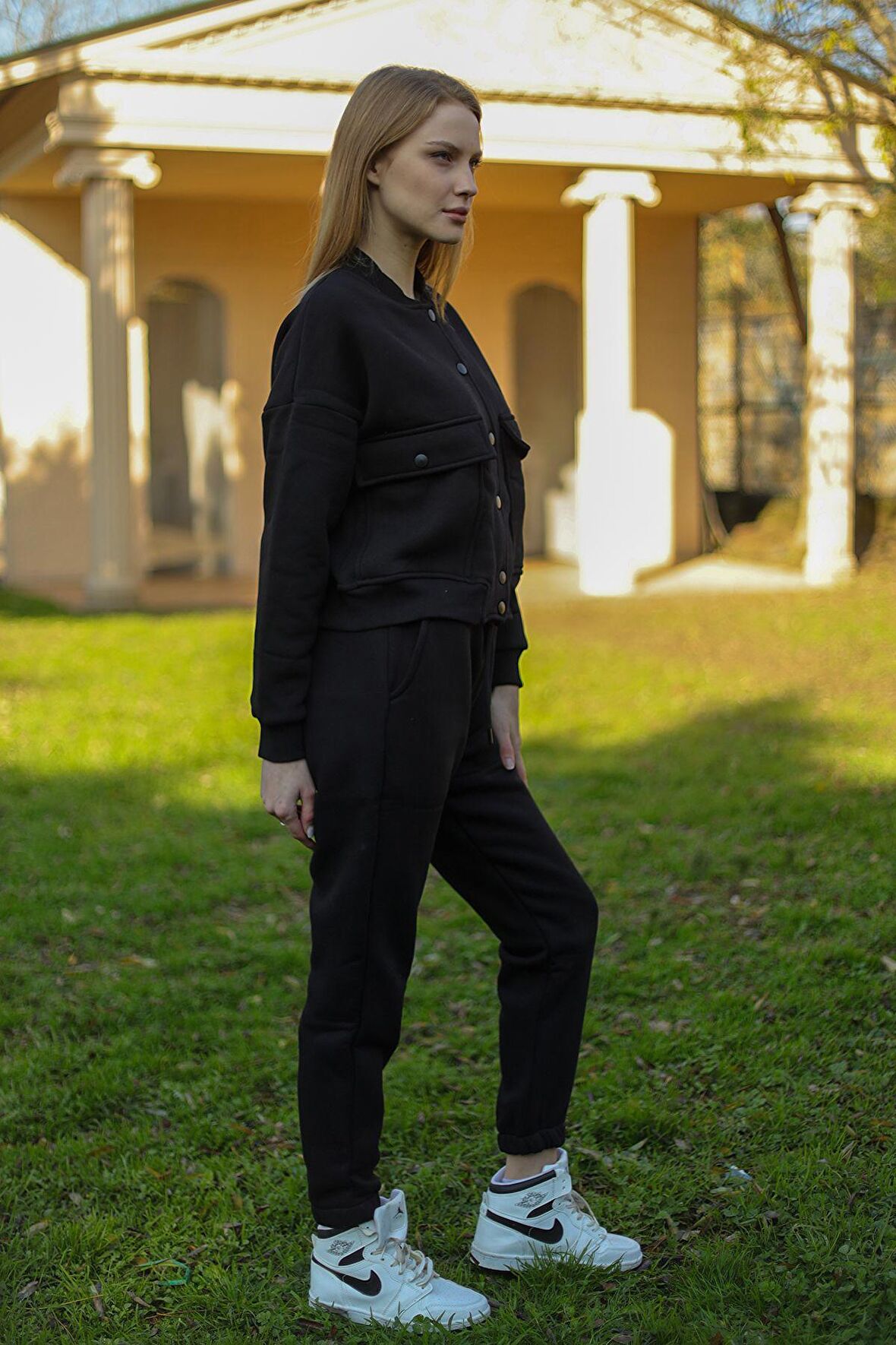 Hakim Yaka Rahat Günlük Eşofman Takımı Yüksek Kalite Saks