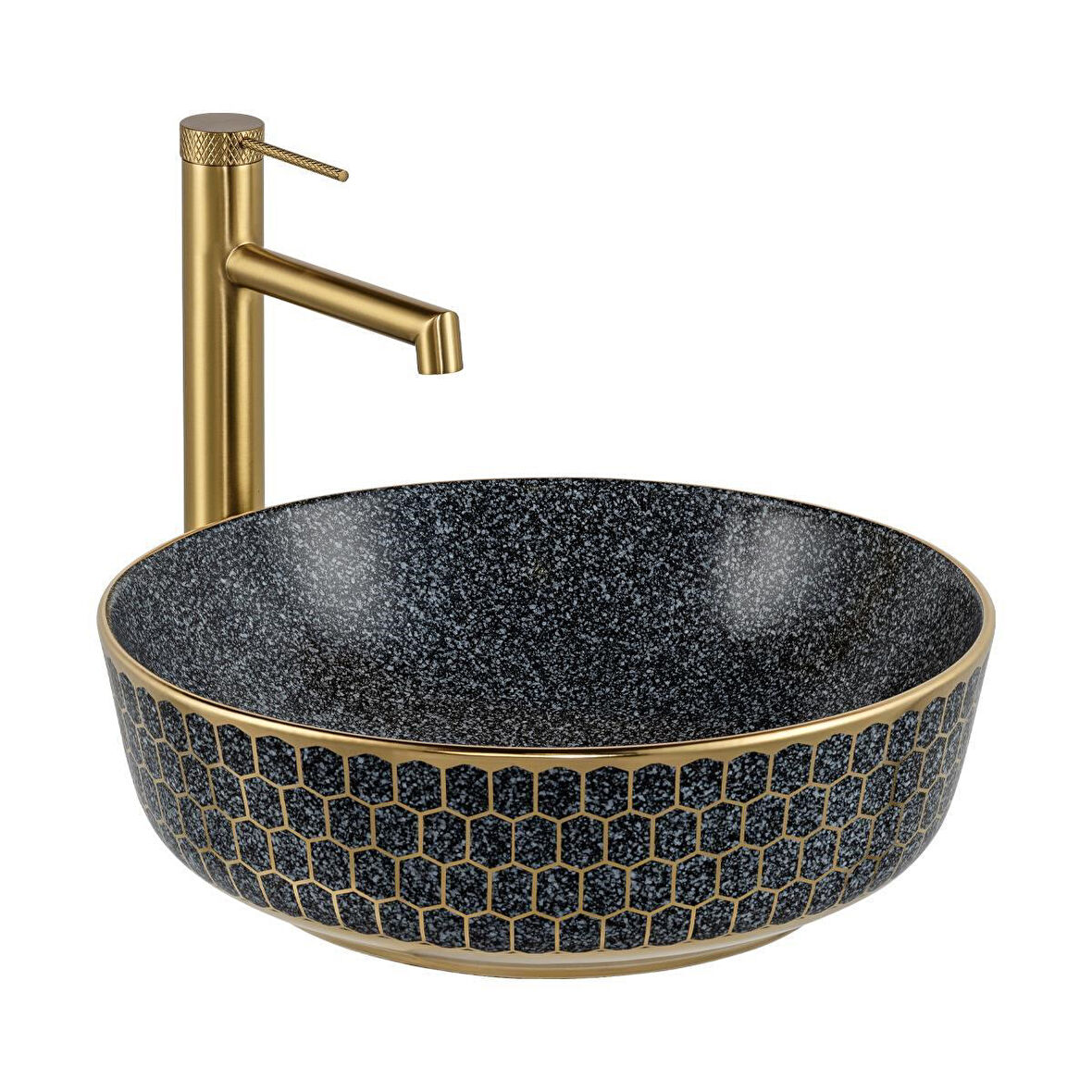 LENA TEZGAHÜSTÜ ÇANAK LAVABO (GRİ-MAT ALTIN)