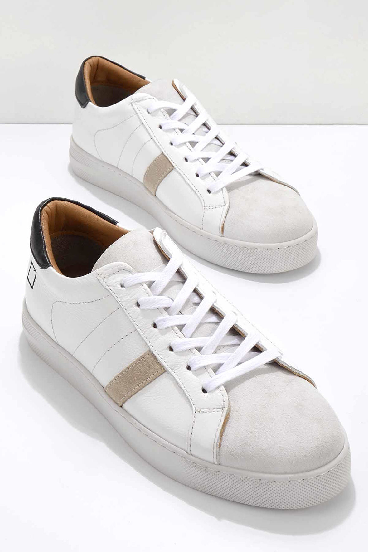 Beyaz Siyah Hakiki Deri Erkek Sneaker E01585200703