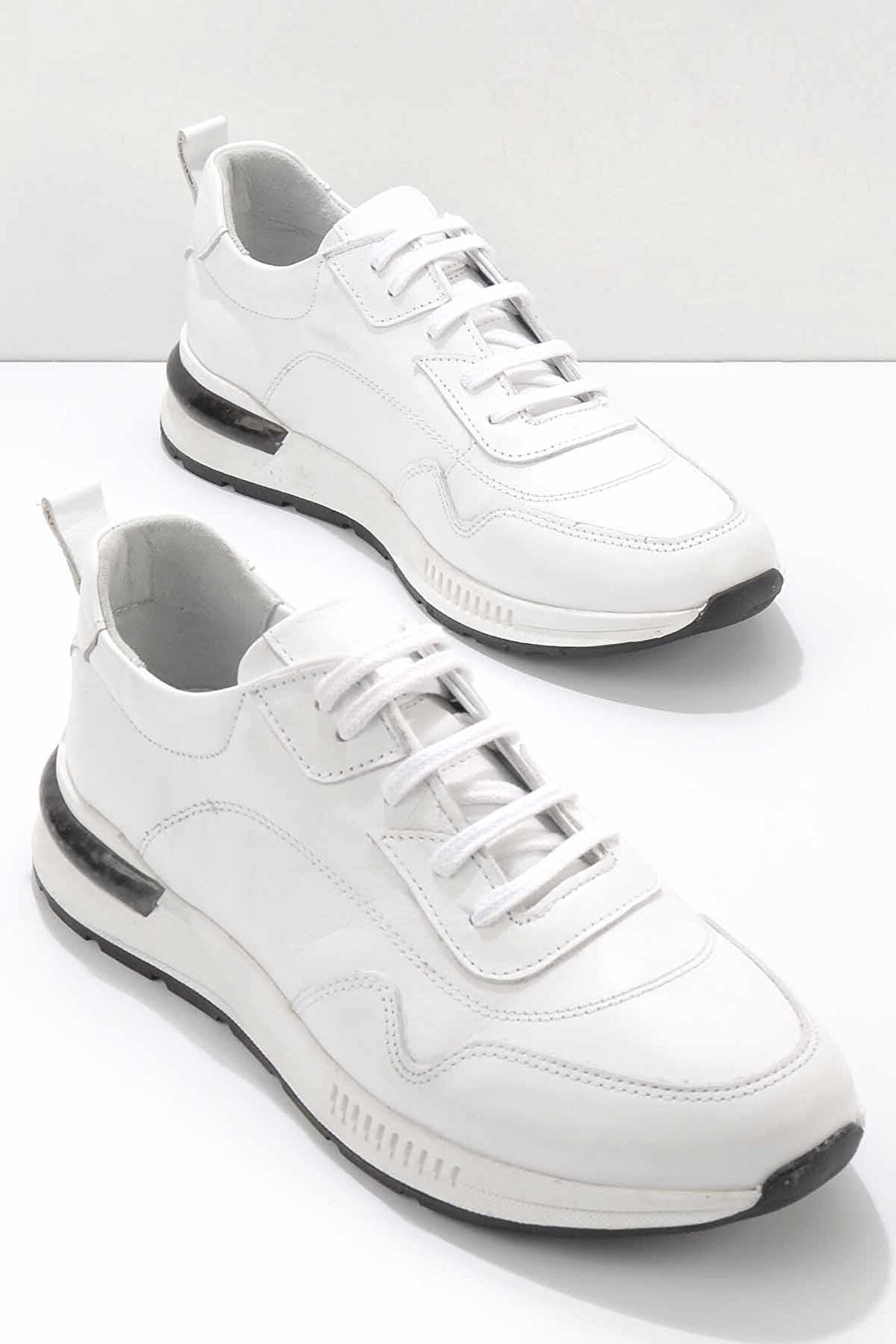 Beyaz Hakiki Deri Erkek Sneaker E01629995703