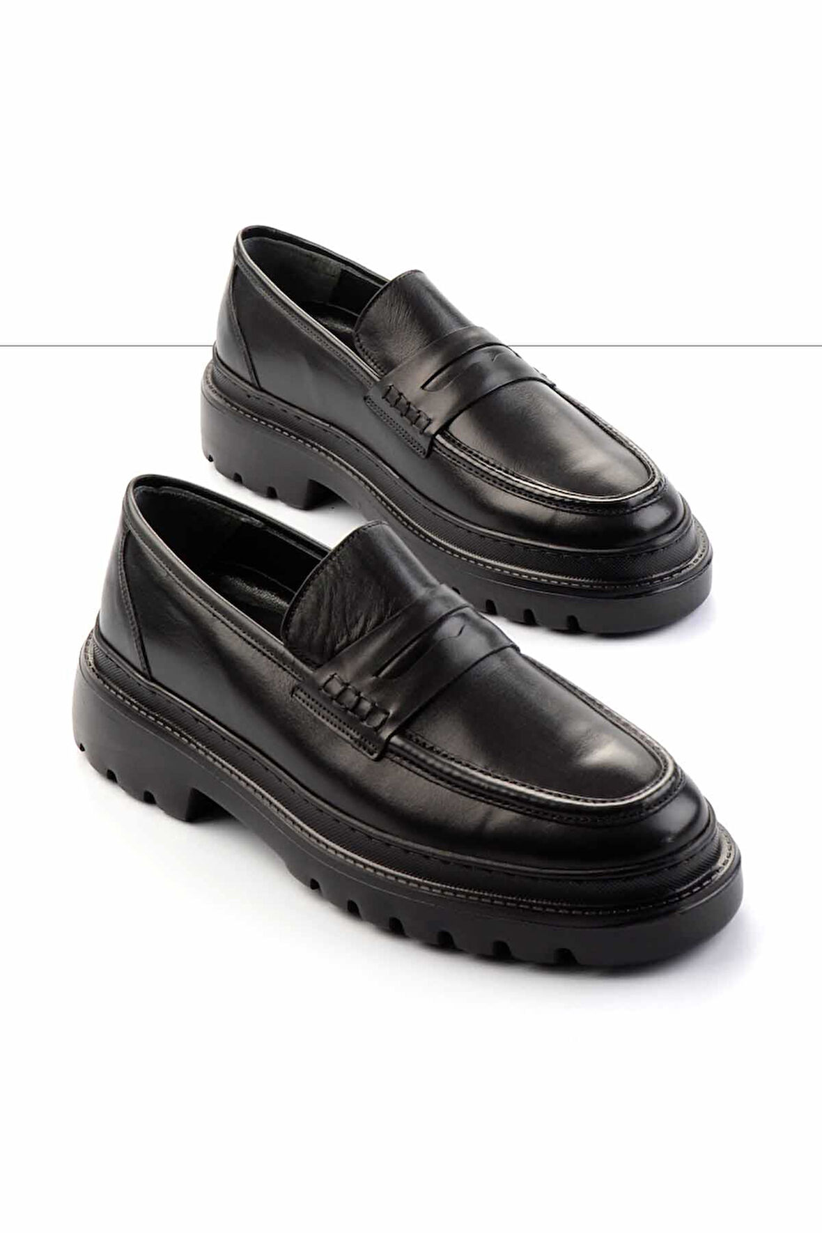 Siyah Antik Hakiki Deri Erkek Loafer Ayakkabı E01798105541