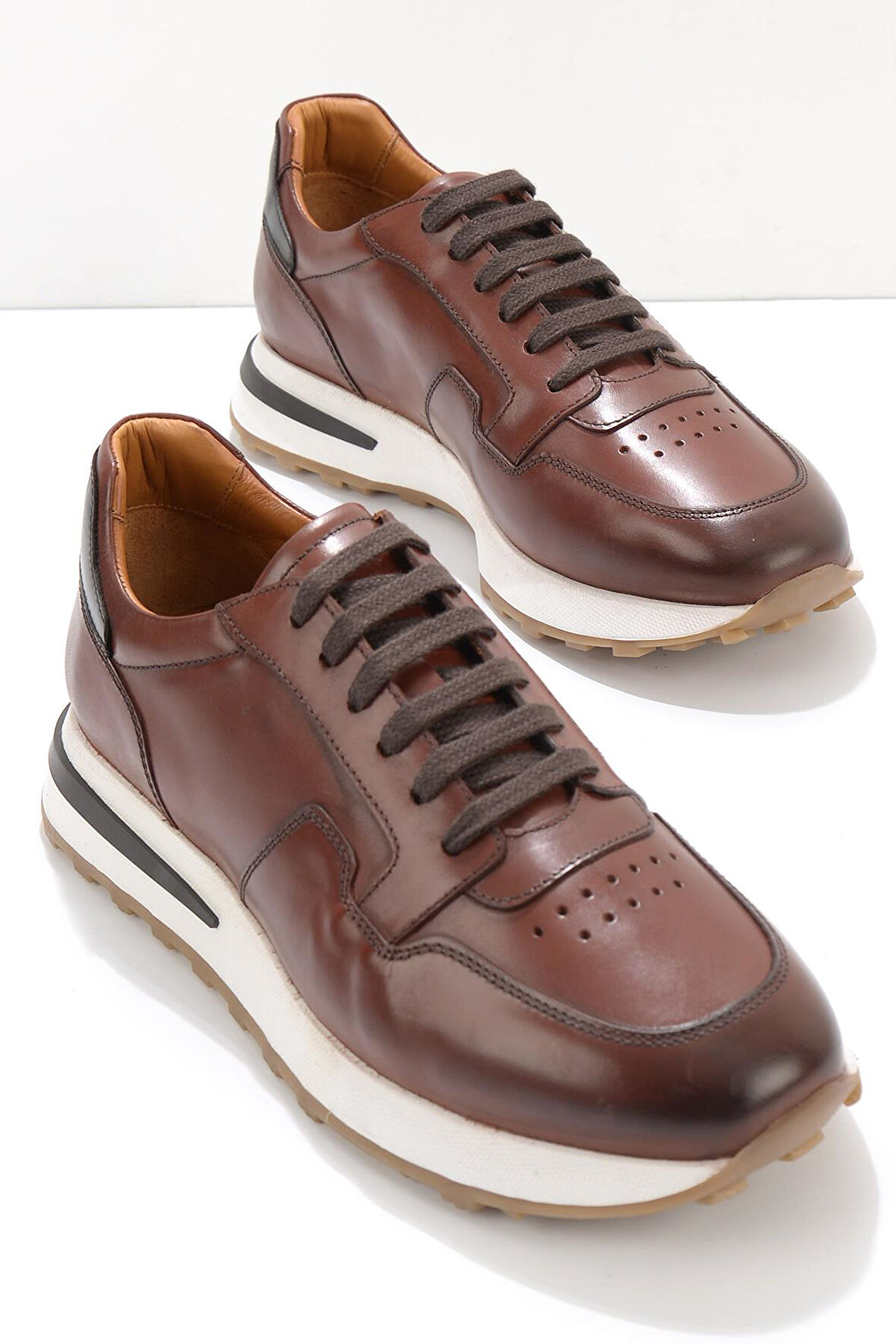 Kahve Siyah Hakiki Deri Erkek Sneaker E01901622403