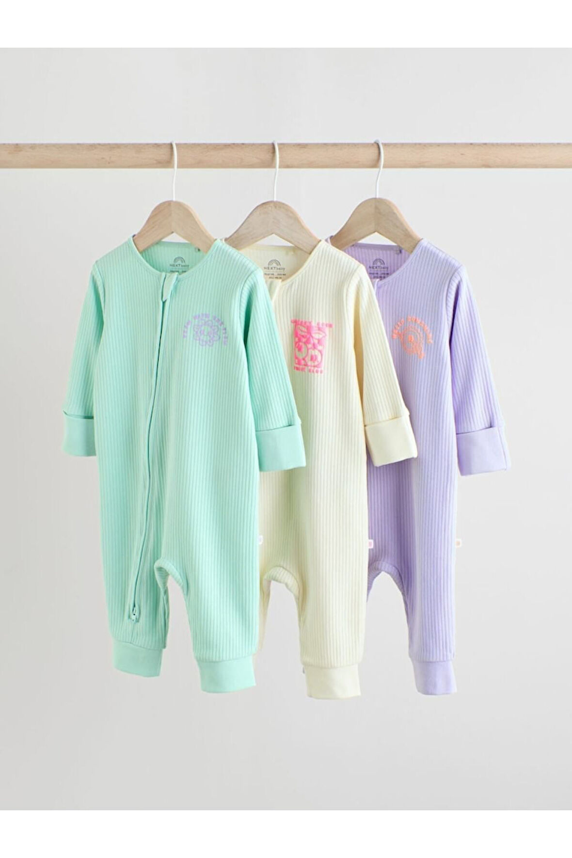 Next Baby %100 Pamuklu Pastel 3'lü Tulum Set