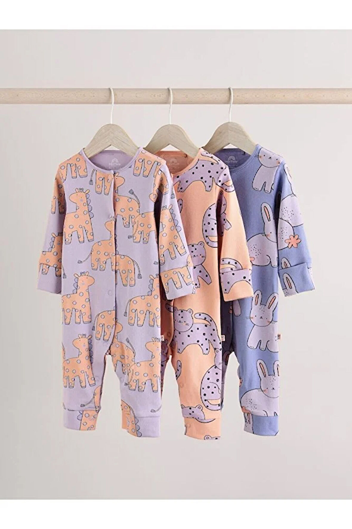 %100 Pamuklu Leylak Moru Hayvan Desenli 3'lü Tulum Set