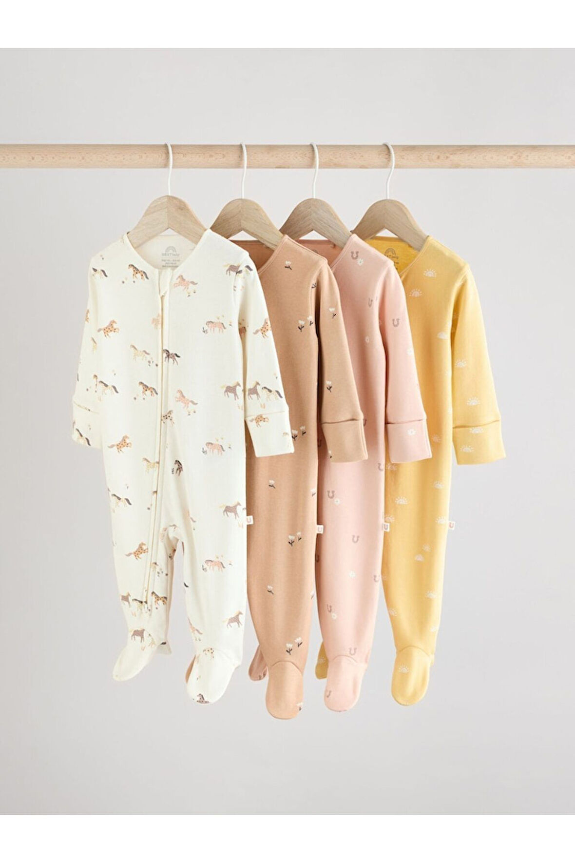 Next Baby %100 Pamuklu Neutral Hayvan Desenli 4'lü Tulum Set