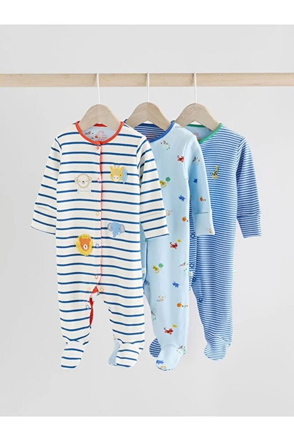 %100 Pamuklu Mavi Animal Desenli 3'lü Tulum Set