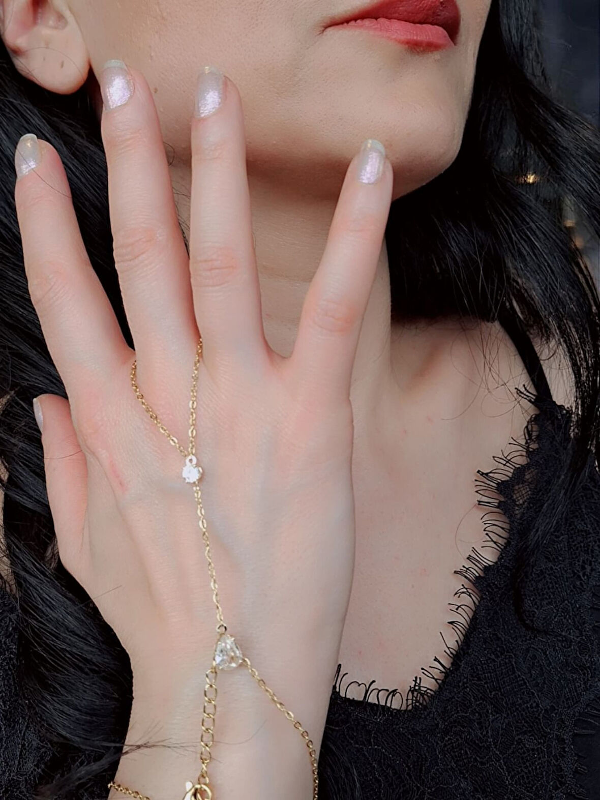 İkili Gold Renk Damla Zirkon Taşlı Şahmeran El Aksesuarı