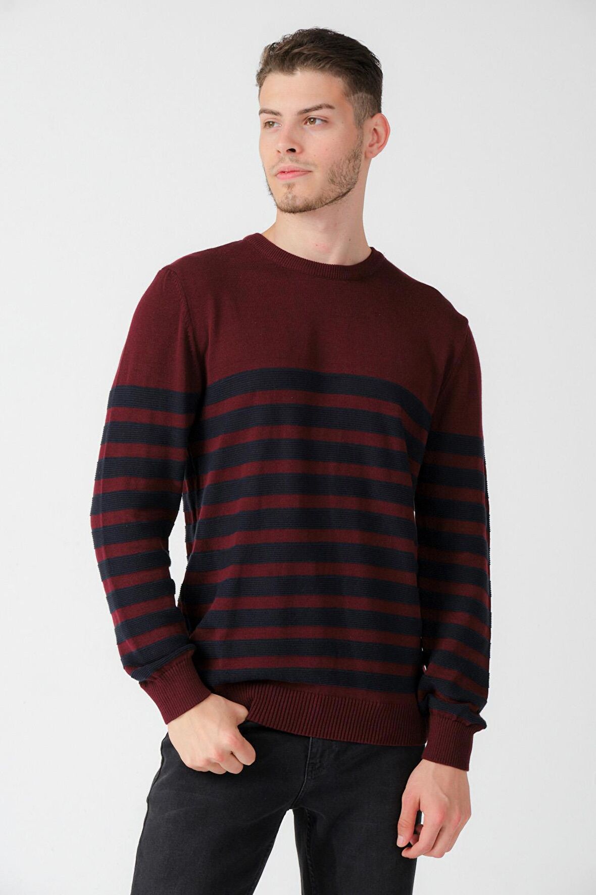 ALEXANDERGARDI ÇİZGİLİ BİSİKLET YAKA KAZAK (E20-5101)