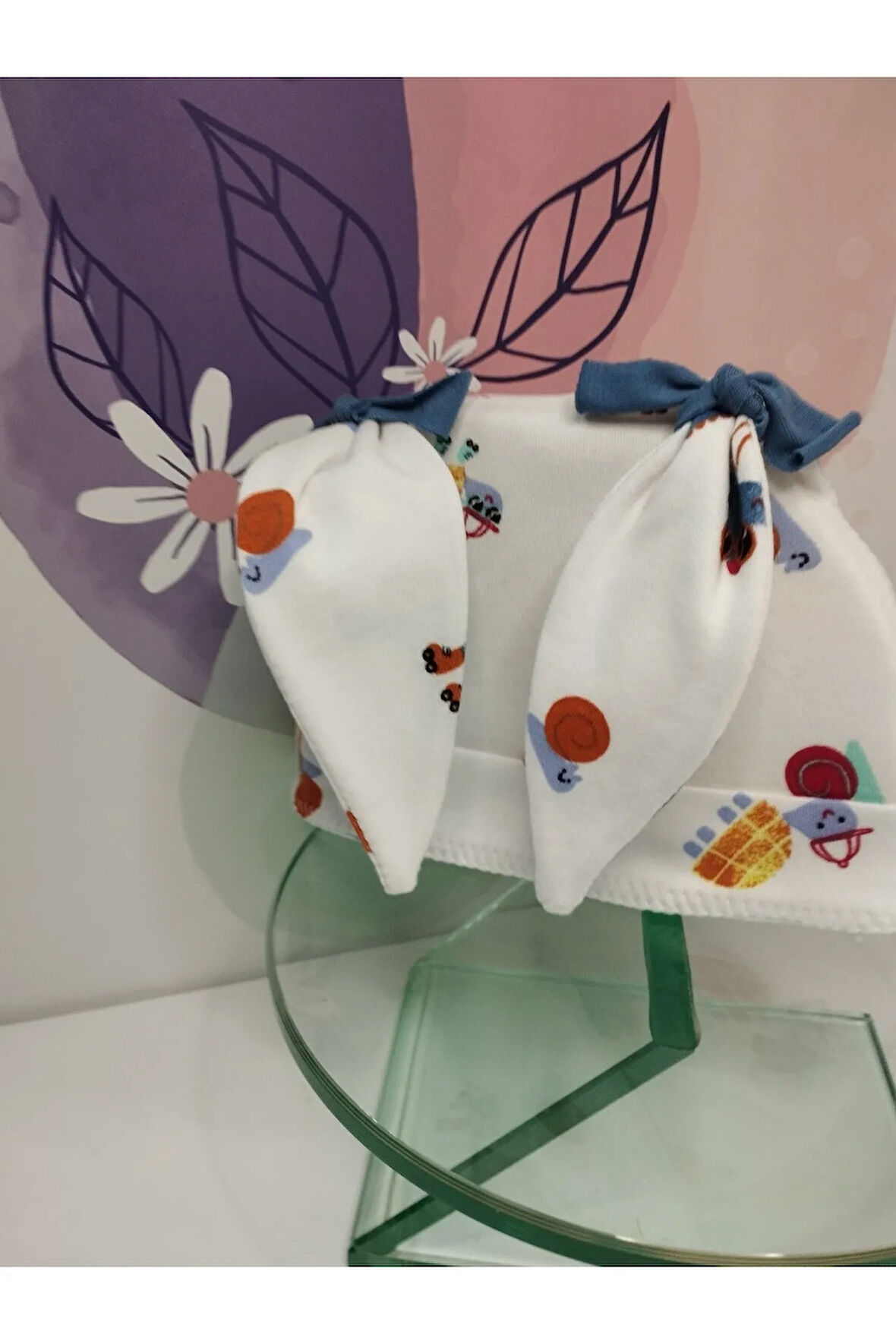 Tavşan Kulaklı Bebek Bere - Beyaz - Organik & El Yapımı