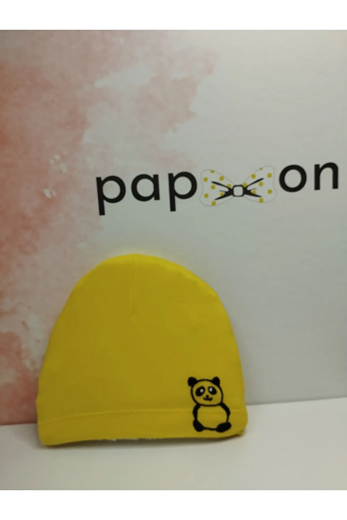 Panda Desenli Bebek Bere - Sarı - Organik & El Yapımı