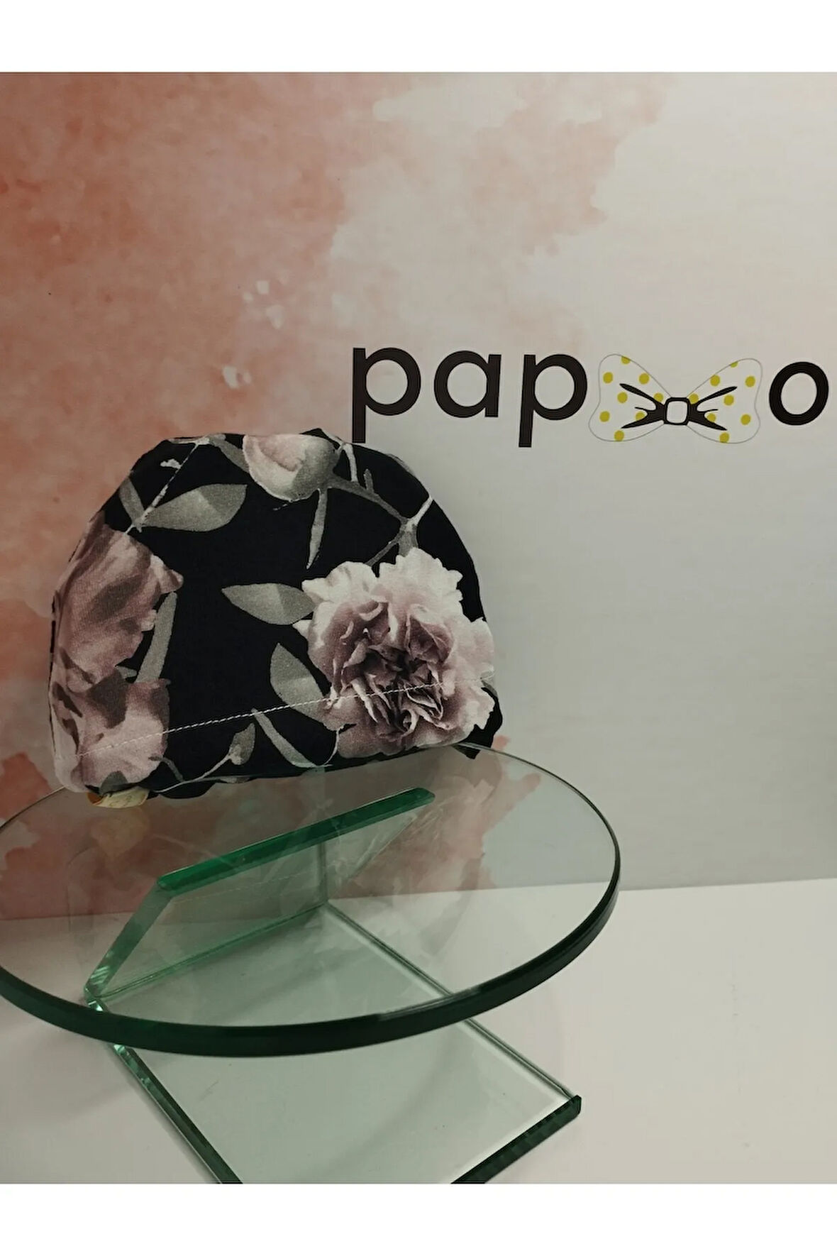 Çiçek Desenli Bebek Bere - Siyah - Organik & El Yapımı