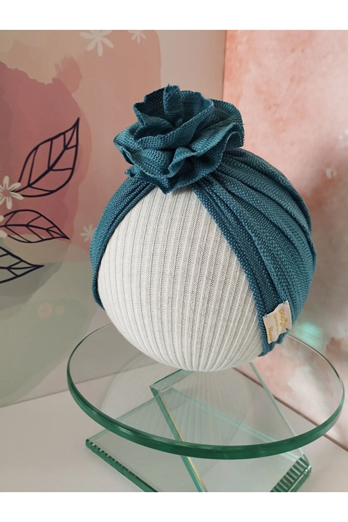 Gül Bone Bere - Mavi - Organik & El Yapımı